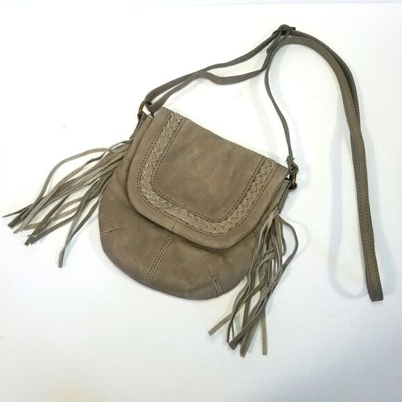 Lucky Brand Grey Tasseled Leather Cross Body Satchel - Picture 1 of 12
